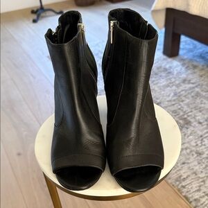 Vince Black Leather Peep-Toe Ankle Boots